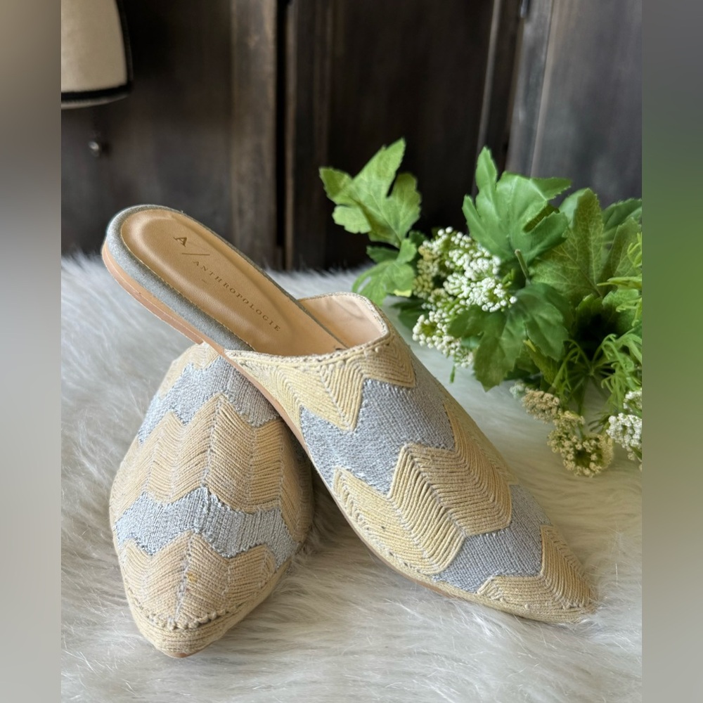 Anthropologie Loretta Embroidered‎ Slides